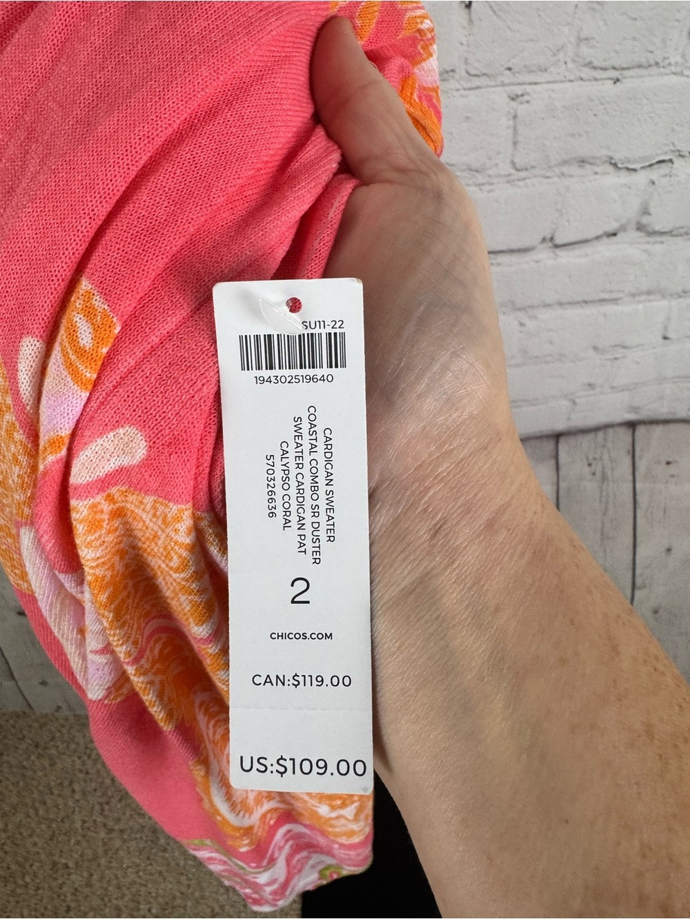 Chico's Coastal Calypso Coral Paisley Duster Open Front Cardigan Knit Size Large - Picture 7 of 7